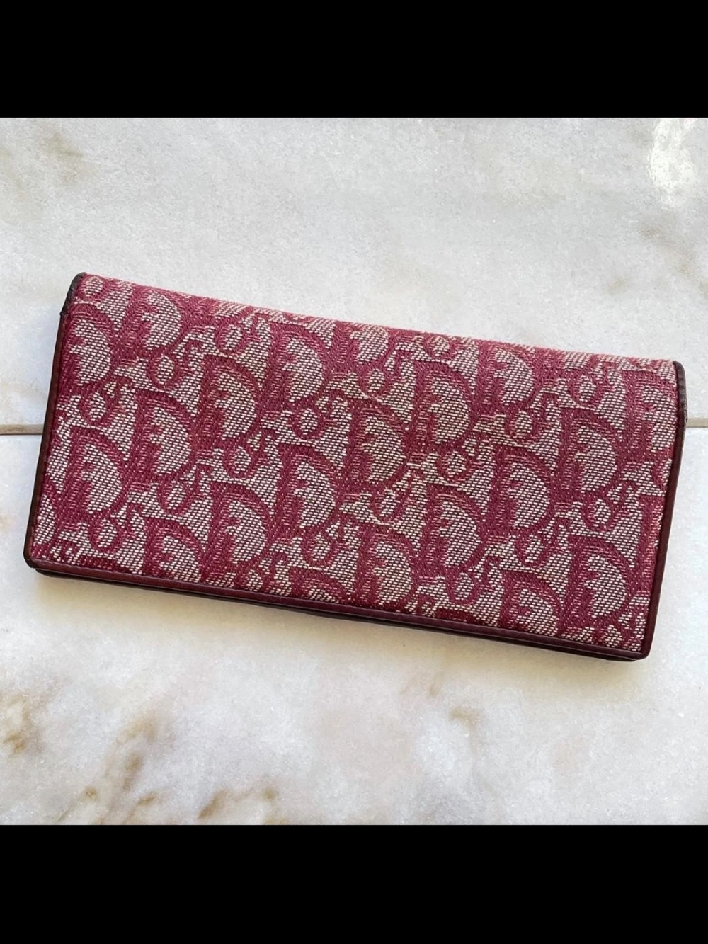 Dior Burgundy Signature Monogram Long Wallet